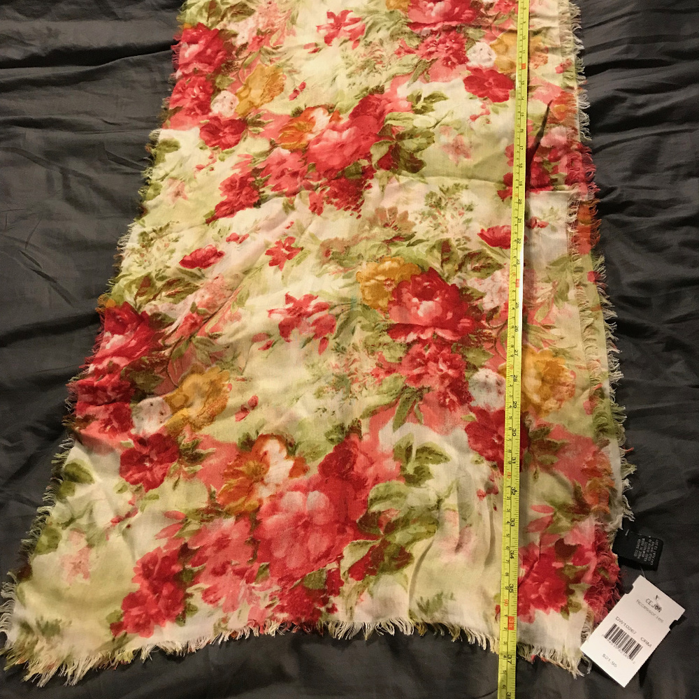 Floral shawl/scarf/wrap red pink green fringe NEW